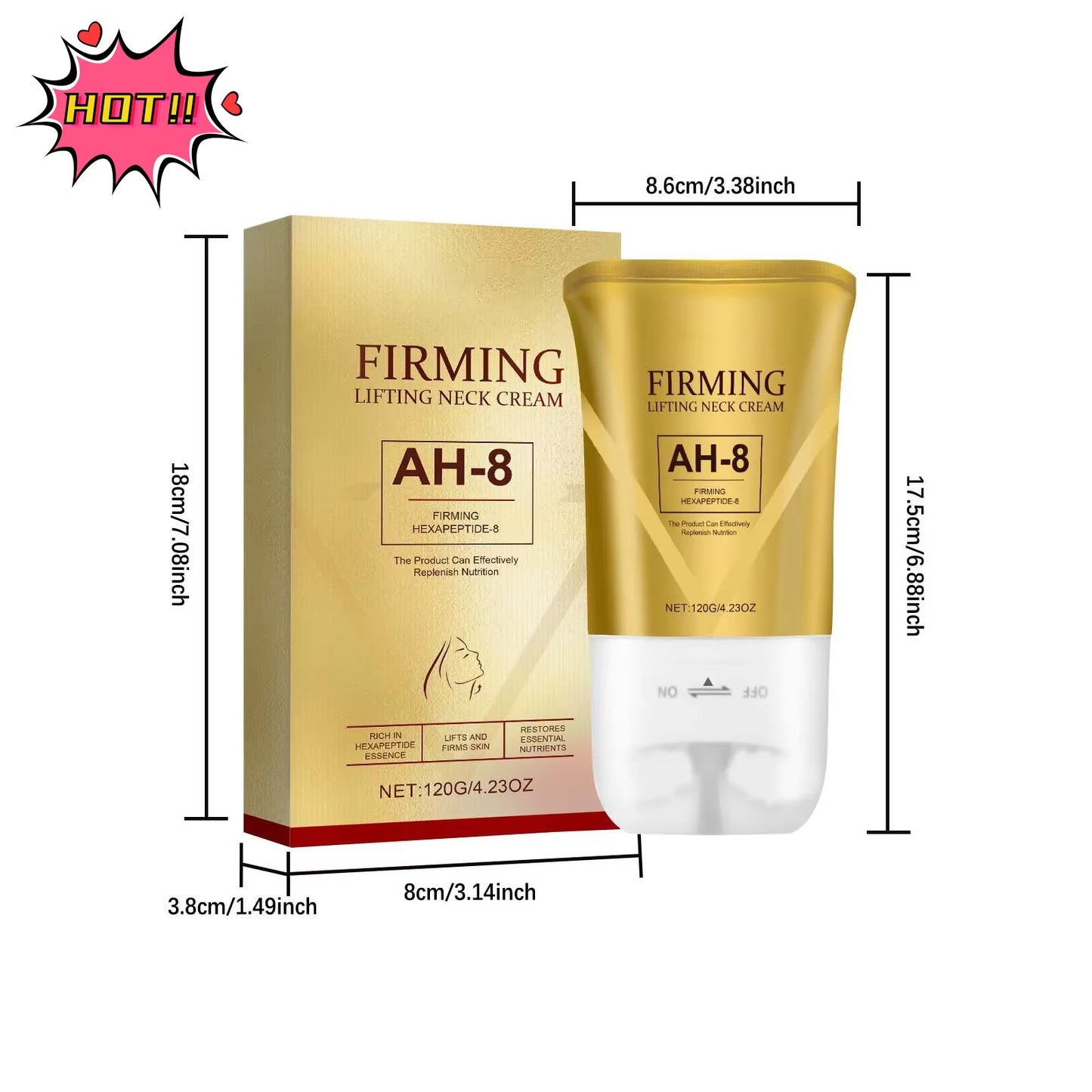 120G Ah-8 Neck Firming Cream with Roller Massage, Neck Tightening Cream for Sagging Skin, Moisturizing & Smoothing, Hydrating, T