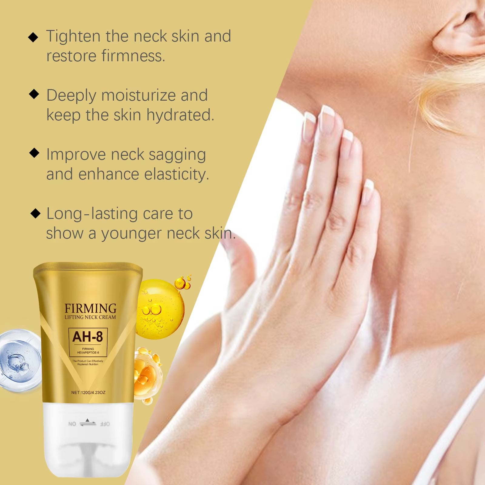120G Ah-8 Neck Firming Cream with Roller Massage, Neck Tightening Cream for Sagging Skin, Moisturizing & Smoothing, Hydrating, T