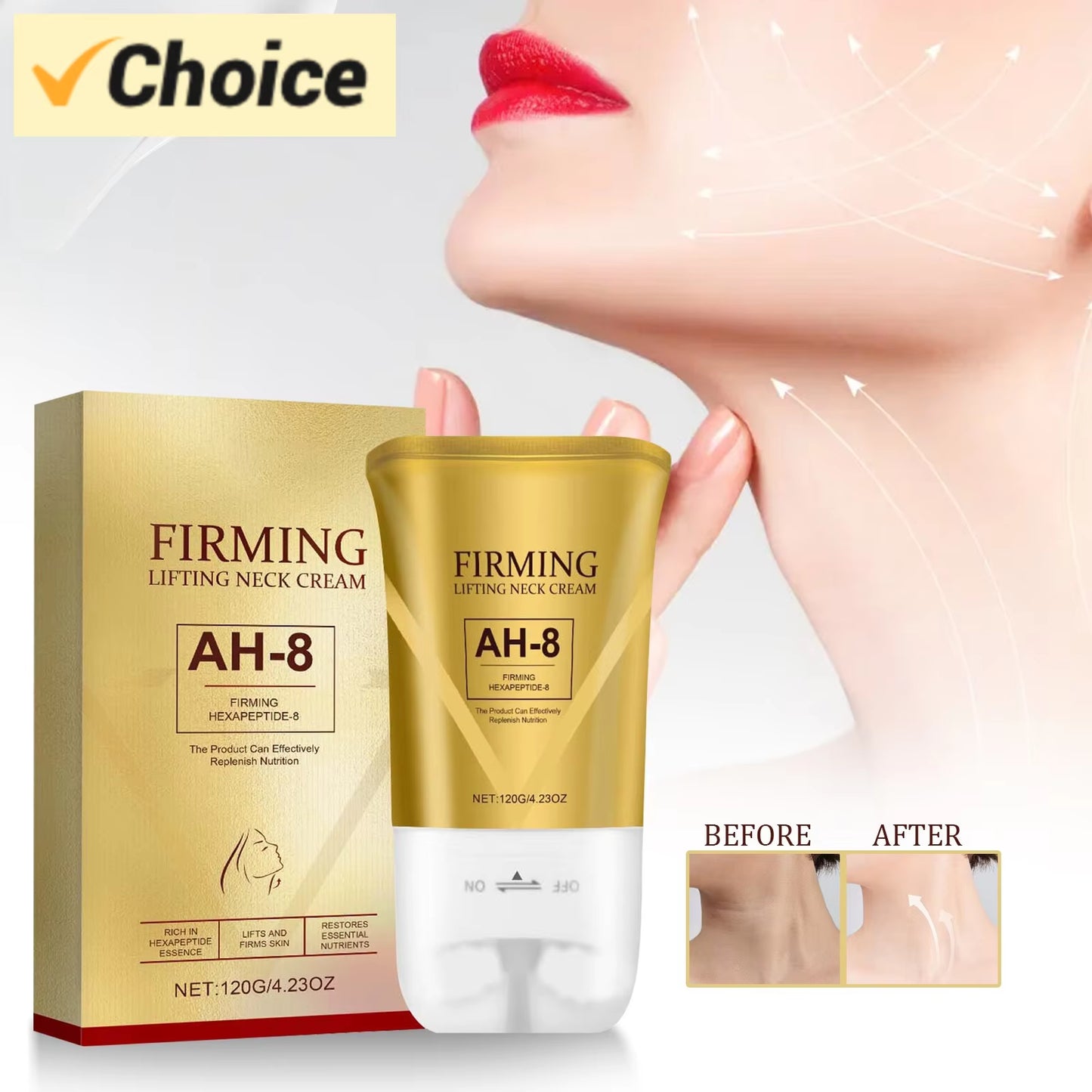 120G Ah-8 Neck Firming Cream with Roller Massage, Neck Tightening Cream for Sagging Skin, Moisturizing & Smoothing, Hydrating, T